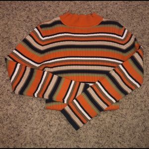 Warm tone ribbed striped mock neck
